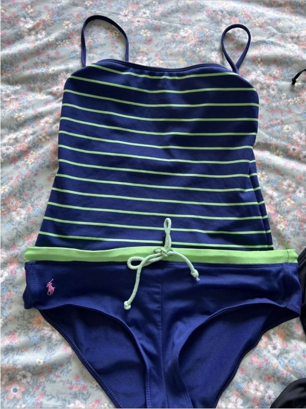 Ralph Lauren Navy and Lime Stripe Women's Tankini Swim